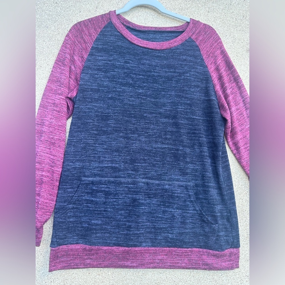 Blue and Pink Long Sleeve Tee with Raglan Sleeves Size Medium